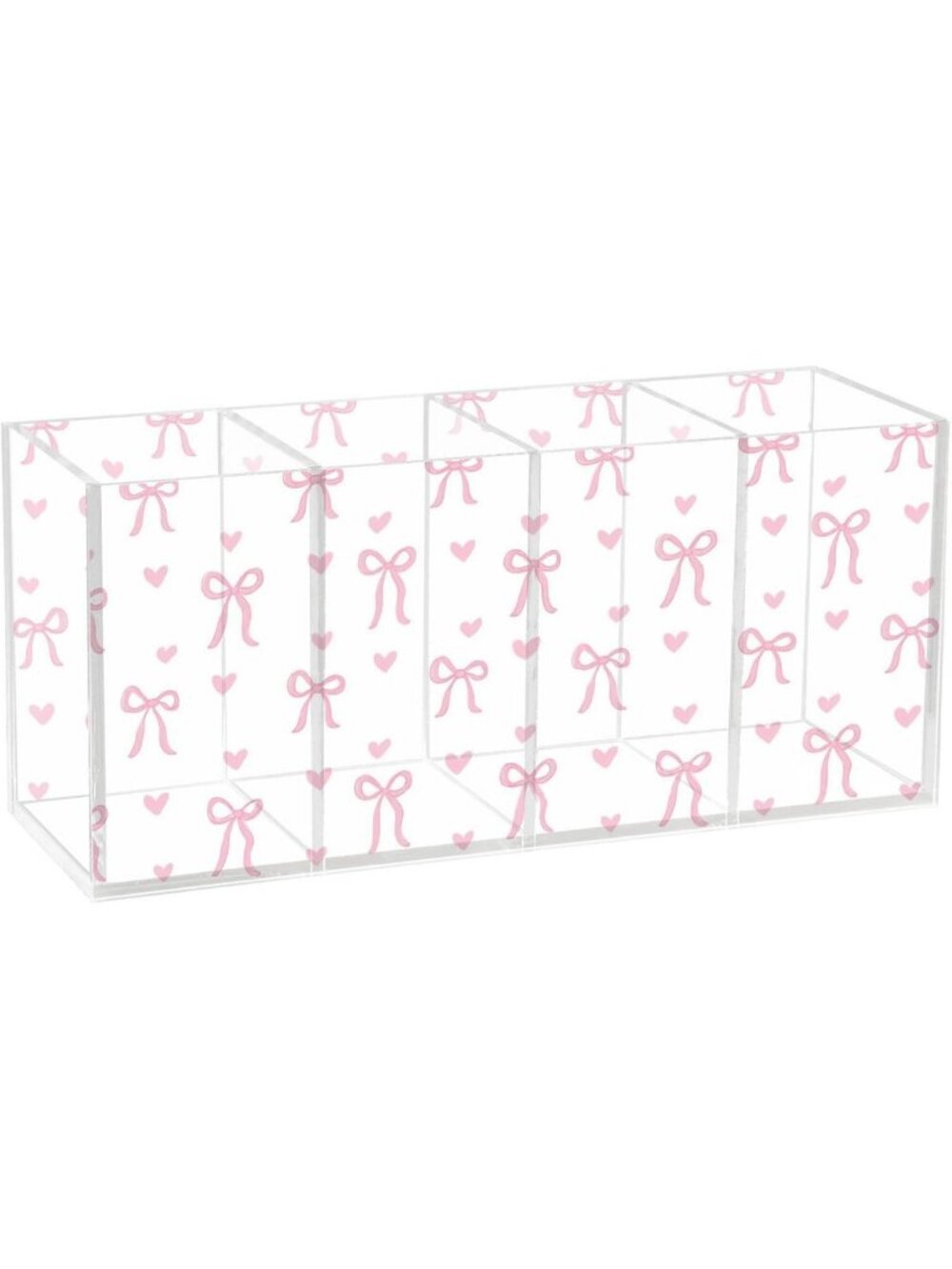 Cute Coquette Pink Bow Acrylic Desk Organizer - 4 Compartments for Pens